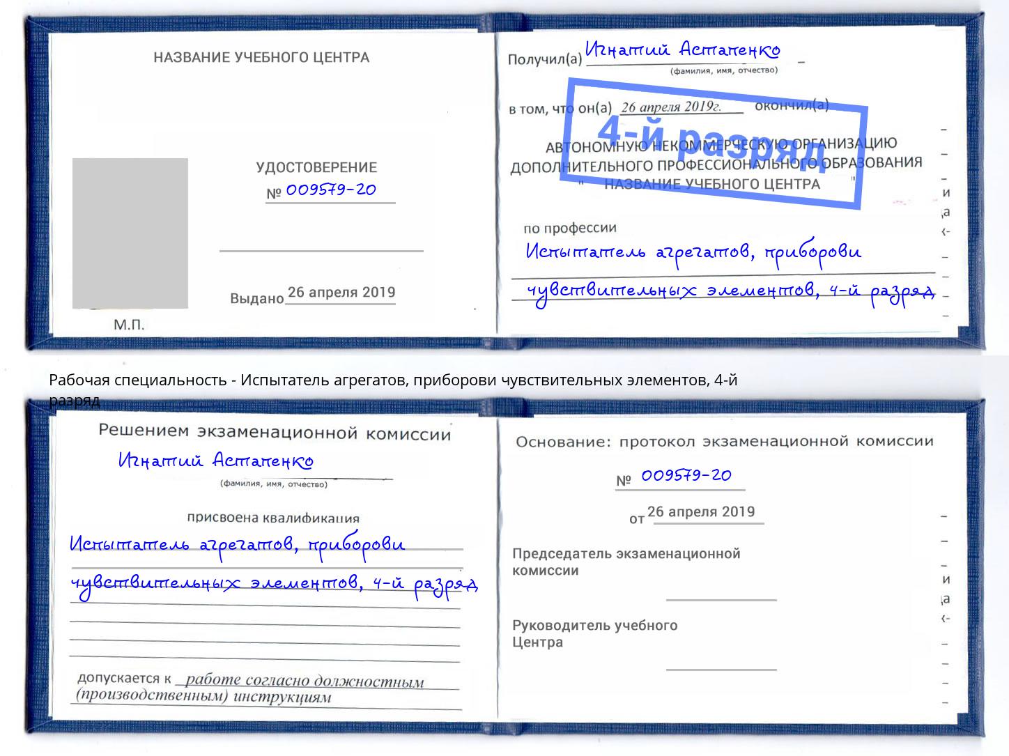 корочка 4-й разряд Испытатель агрегатов, приборови чувствительных элементов Кинешма