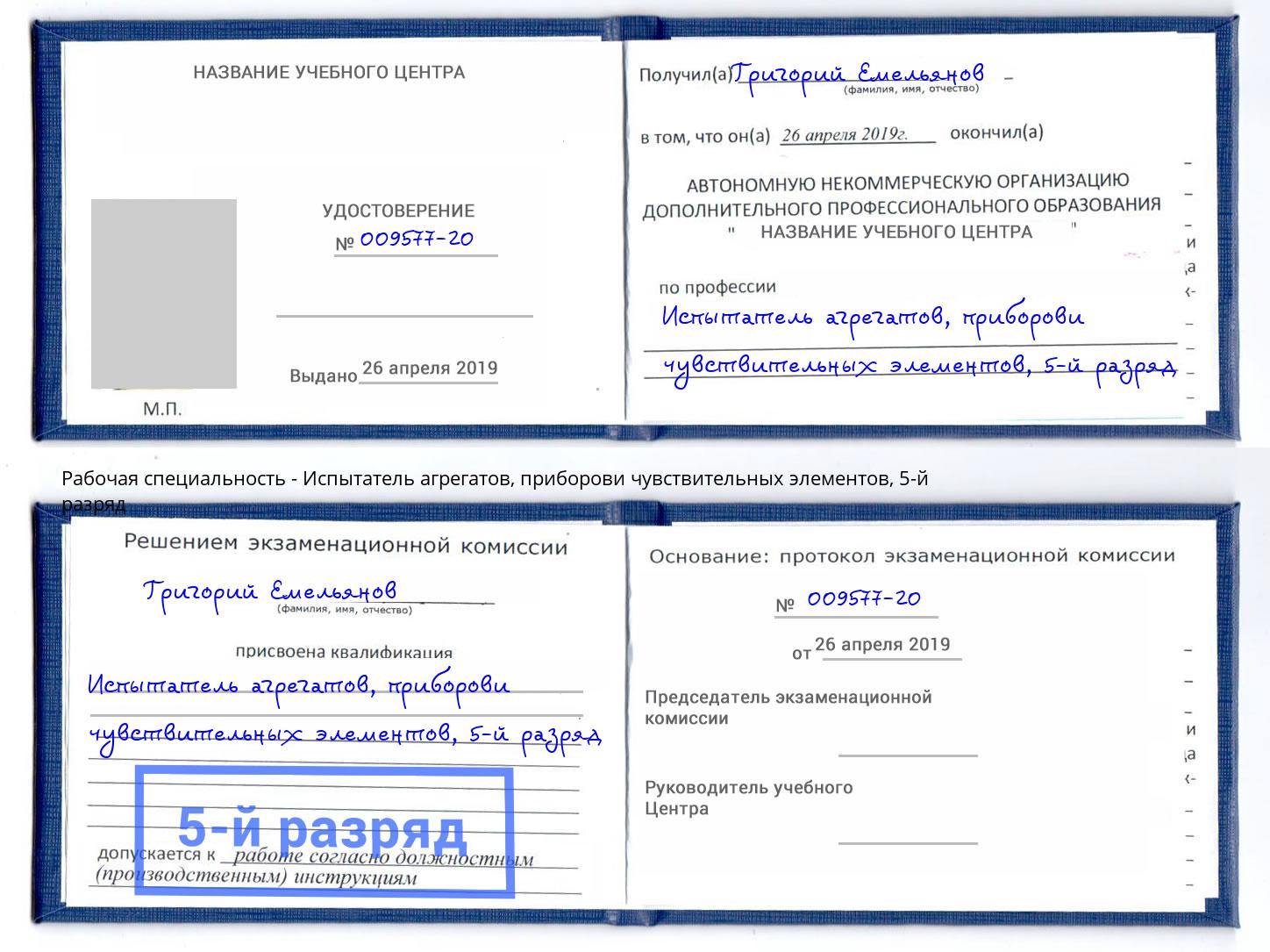 корочка 5-й разряд Испытатель агрегатов, приборови чувствительных элементов Кинешма