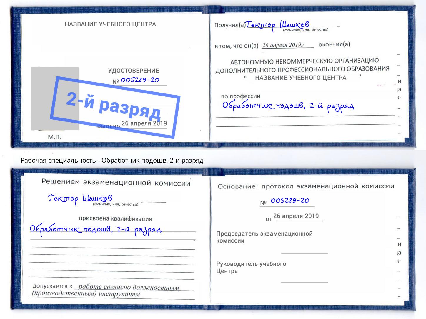 корочка 2-й разряд Обработчик подошв Кинешма