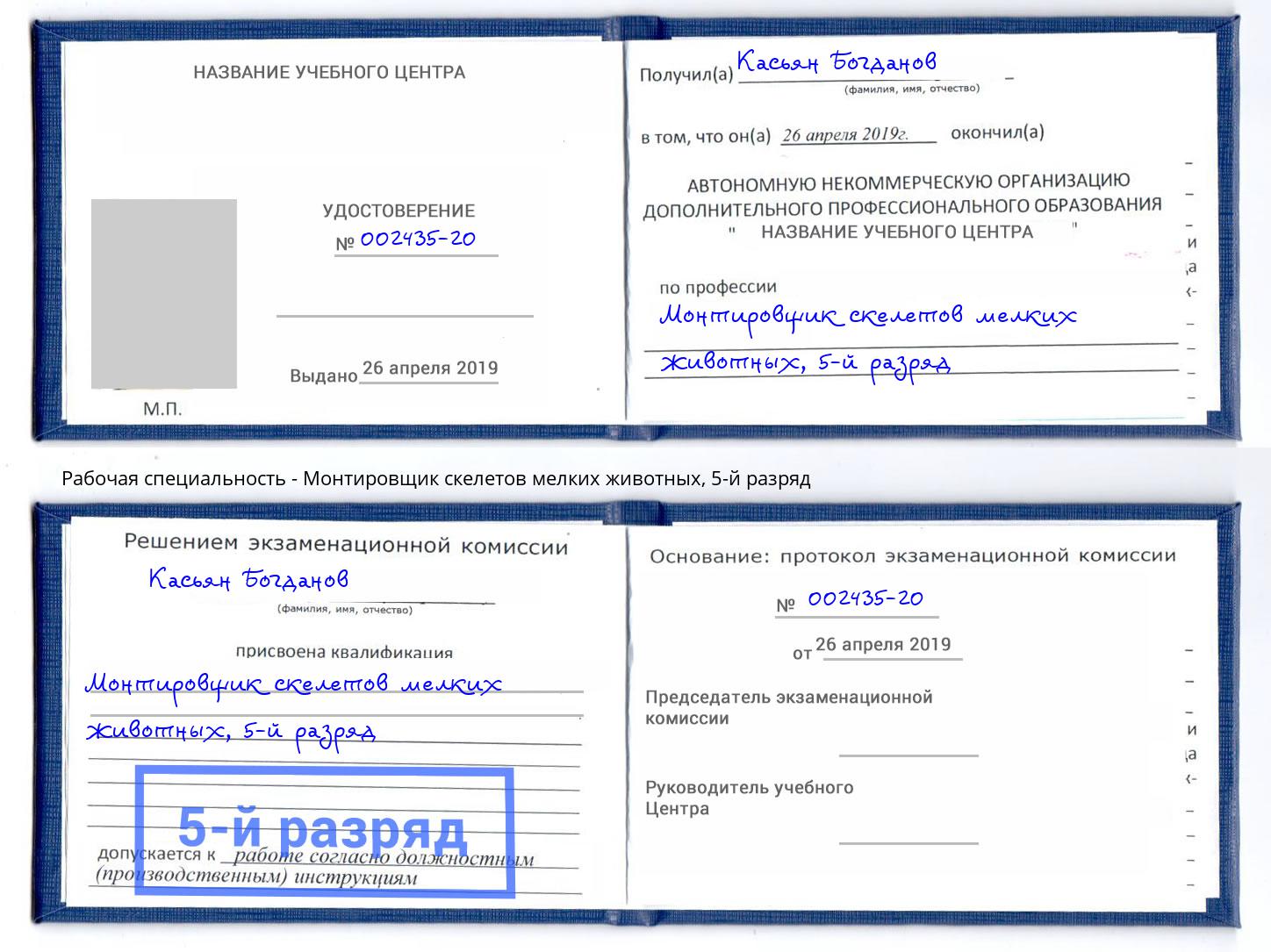 корочка 5-й разряд Монтировщик скелетов мелких животных Кинешма