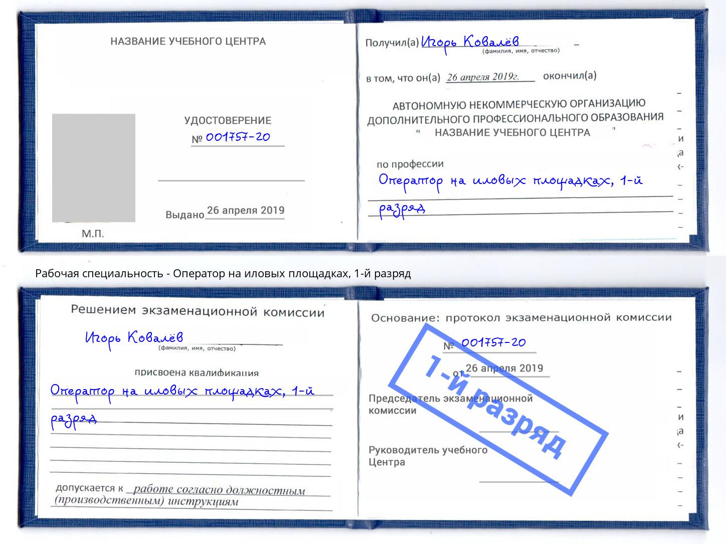 корочка 1-й разряд Оператор на иловых площадках Кинешма