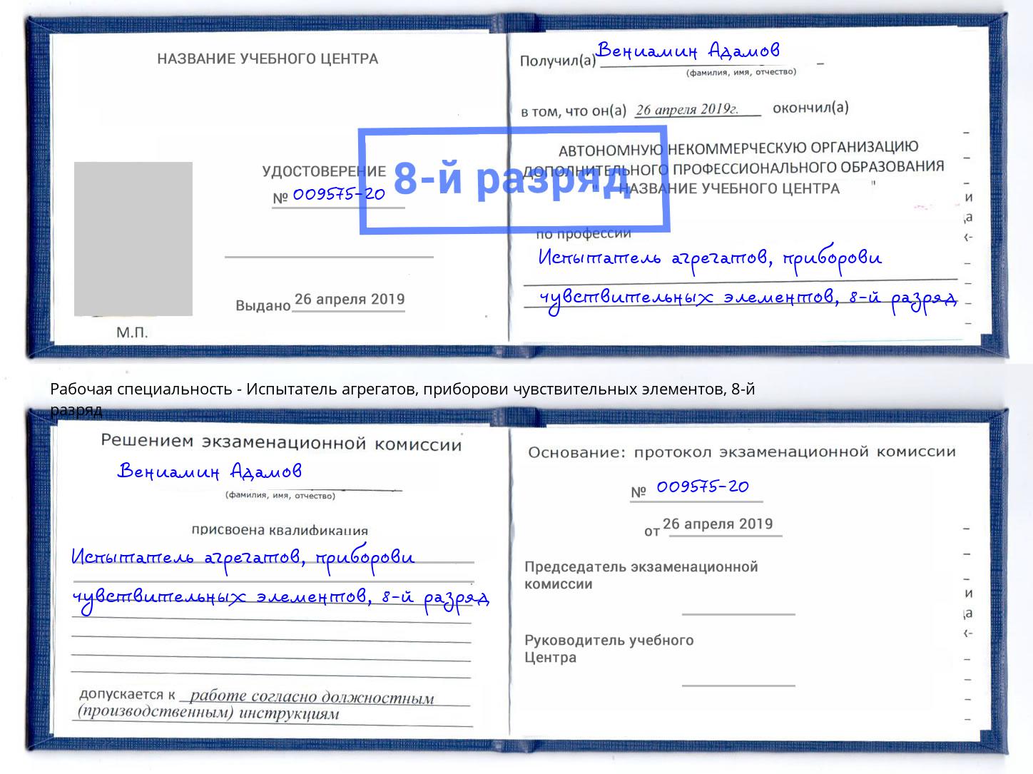 корочка 8-й разряд Испытатель агрегатов, приборови чувствительных элементов Кинешма